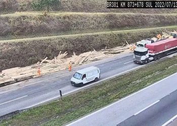 Acidente na BR-381 deixa carga espalhada nas margens da Fernão Dias