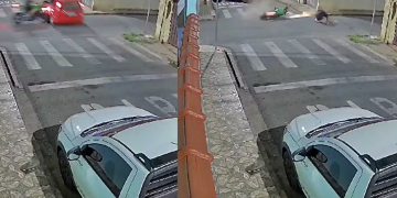 Em Pouso Alegre moto sofre acidente em carro que não respeita sinal de parada em cruzamento