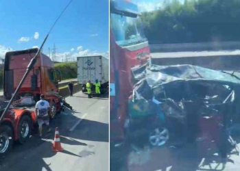 Motorista fica prensado em acidente na Rodovia Fernão Dias