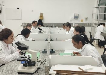 Aula prática em laboratório Enfermagem do CJPII trabalha responsabilidade
